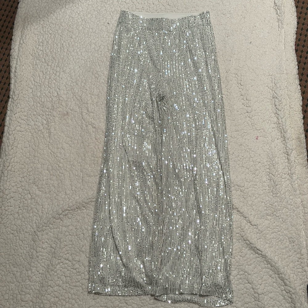 Silver sequin white pants